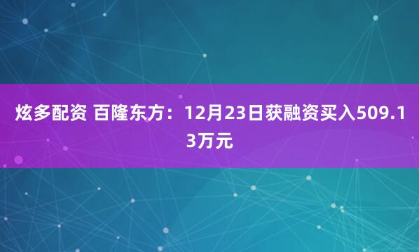 炫多配资 百隆东方：12月23日获融资买入509.13万元
