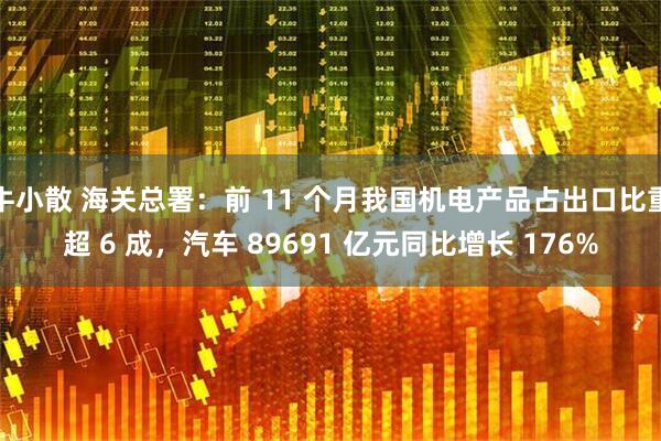 牛小散 海关总署：前 11 个月我国机电产品占出口比重超 6 成，汽车 89691 亿元同比增长 176%